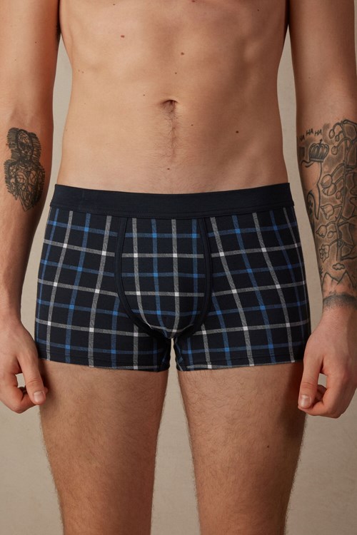 Blue - 169j - Blue Squares Intimissimi Blue Checkered Boxers in Stretch Supima® Cotton | RJTNS4092