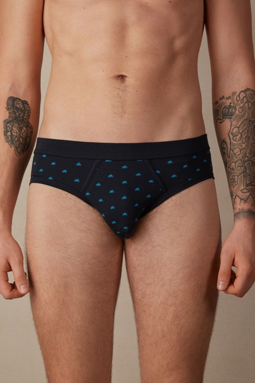 Blue - 178j - Midnight Blue Bike Print Intimissimi Bicycle Briefs in Stretch Supima® Cotton | FPEUW9765