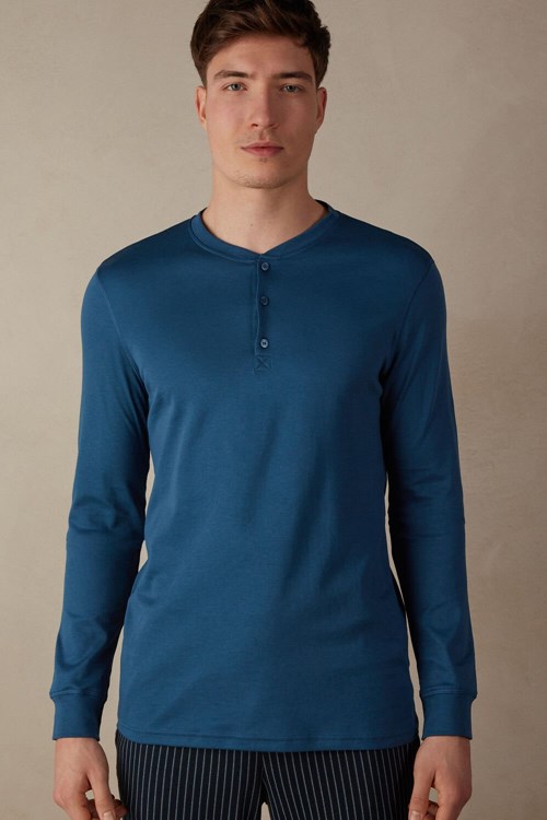 Blue - 202j - Mist Blue Intimissimi Supima Interlock Long-Sleeve Top | GQKJE1906