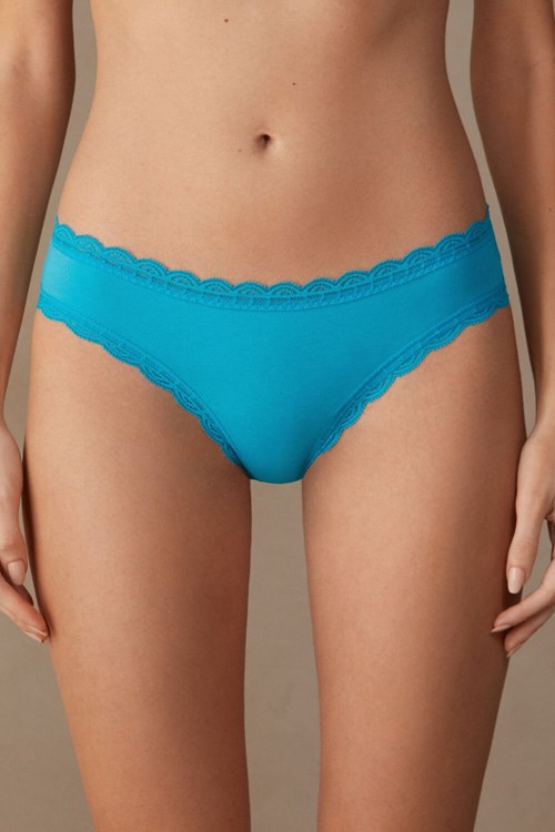 Blue - 210j - Digital Turquoise Intimissimi Cotton and Lace Panties | QUNIX8291