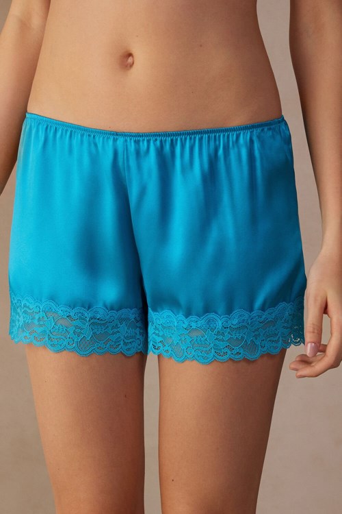 Blue - 210j - Digital Turquoise Intimissimi Silk Shorts | YBDHP3890