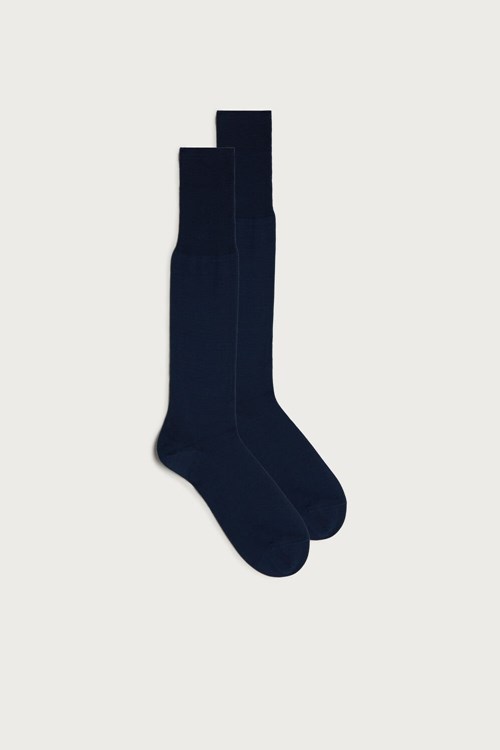 Blue - 2168 - Light Gray Blue Intimissimi Tall Sateen Egyptian Cotton Socks | VDQAU1739