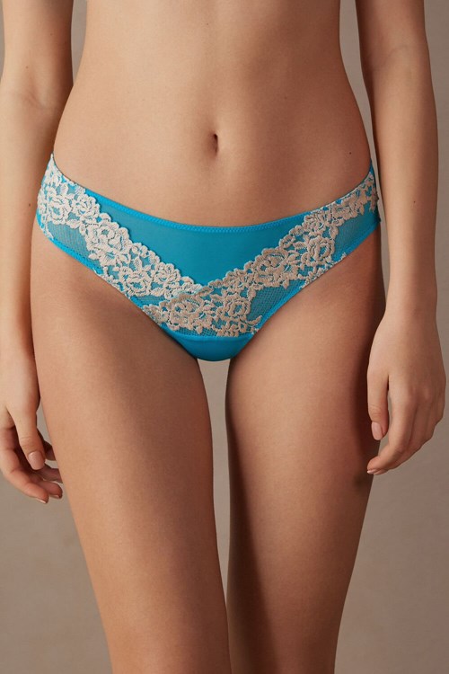 Blue - 233j - Digital Turquoise / Ivory Intimissimi Pretty Flowers Brazilian | LJEWU4031