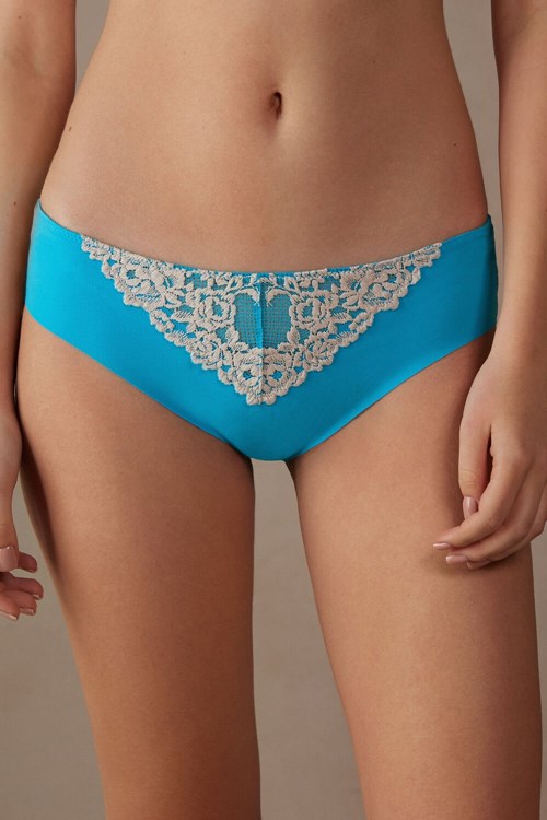 Blue - 233j - Digital Turquoise / Ivory Intimissimi Pretty Flowers Seamless Cotton Panties | NJCLK6459