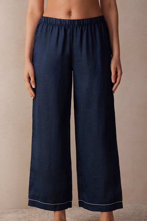 Blue - 243j - Sailor Blue Intimissimi Yacht Night Linen Pants | HAWQU3150