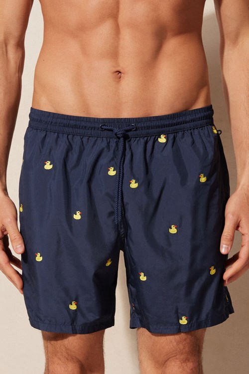 Blue - 251j - Intense Blue Duck Embroidery Intimissimi Embroidered Duck Swim Trunks | ROMQZ4169