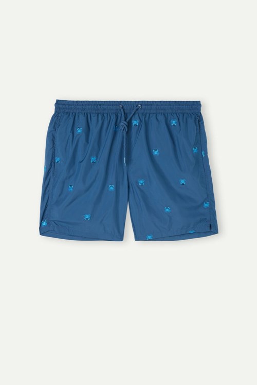 Blue - 253j - Pacific Blue Crab Embroidery Intimissimi Embroidered Crab Swim Trunks | ZMWRY8603