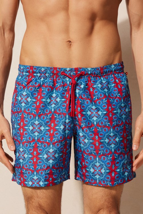 Blue - 260j - Sport Red Moroccan Print Intimissimi Red Moroccan Print Swim Trunks | PIRTL5871