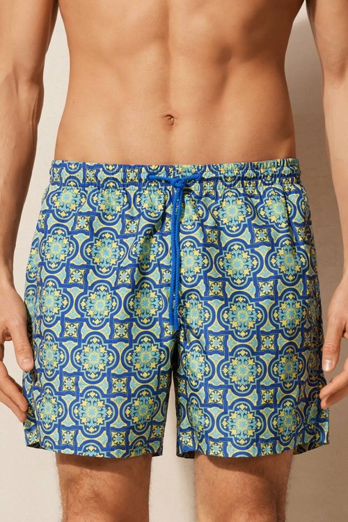 Blue - 262j - Yellow Majolica Print Intimissimi Yellow Majolica Print Swim Trunks | AIUDK3849