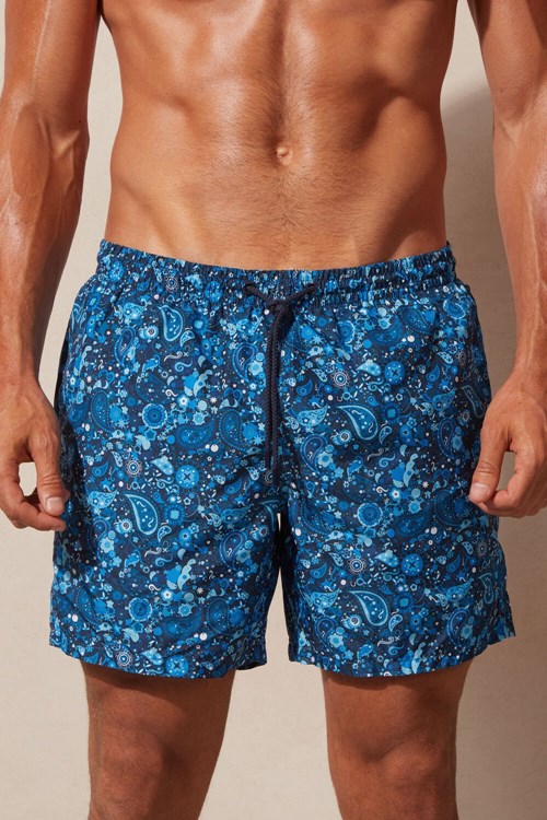 Blue - 265j - Intense Blue Paisley Print Intimissimi Blue Paisley Print Swim Trunks | DZEHV6851