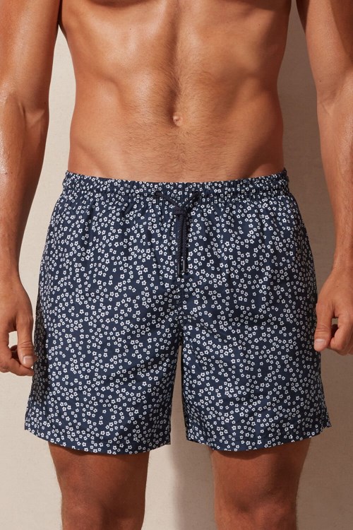 Blue - 271j - Intense Blue Microflower Print Intimissimi Micro Flower Print Swim Trunks | TMQRU0238