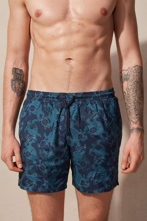 Blue - 274j - Intense Blue Tortoise Print Intimissimi Turtle Print Swim Trunks | UBFRO6408