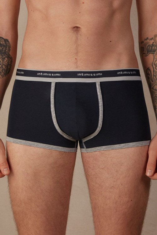 Blue - 320j - Midnight Blue / Light Heather Grey Intimissimi Natural Fresh Supima® Cotton Boxers with Logo | CGOBS9243