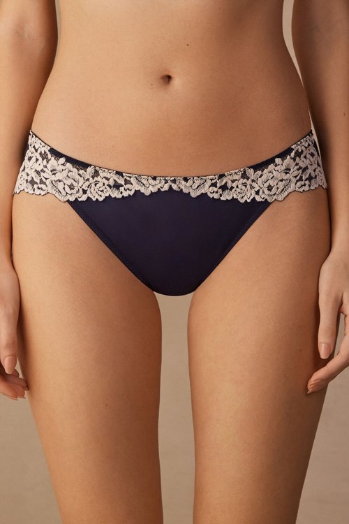 Blue - 347i - Deep Blue / Vanilla Intimissimi Pretty Flowers Panties | ECYAG3597