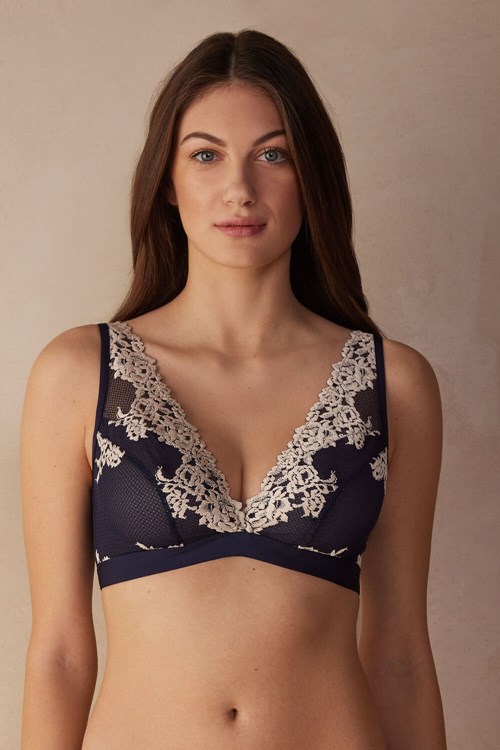 Blue - 347i - Deep Blue / Vanilla Intimissimi Pretty Flowers Lara Triangle Bra | ESVUL6945