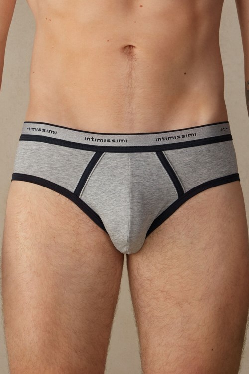 Blue - 387i - Light Grey Blend / Midnight Blue Intimissimi Stretch Supima® Cotton Brief with Logo Detail | LQAUW4670