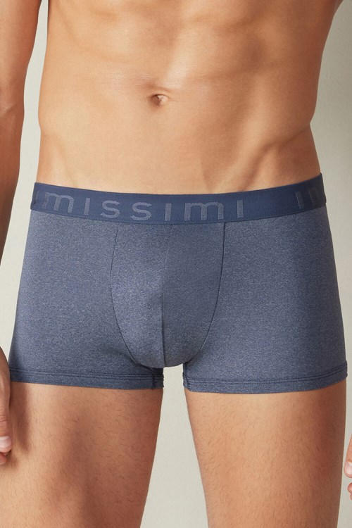 Blue - 5210 - Denim Blue Blend Intimissimi Microfiber Logo Boxer Shorts | SGREO2697