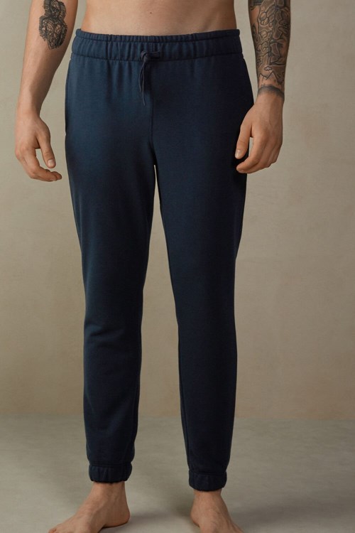 Blue - 800 - Midnight Blue Intimissimi Full Length Lightweight Sweatpants | JTNDB1386