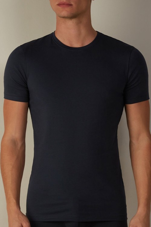 Blue - 800 - Midnight Blue Intimissimi T-shirt in Stretch Supima® Cotton | BTKSI6791