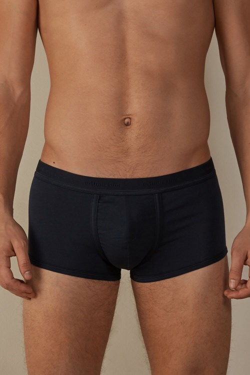 Blue - 800a - Midnight Blue / Midnight Blue Intimissimi Stretch Supima® Cotton Boxer Shorts with Logo Detail | RGVXT0627