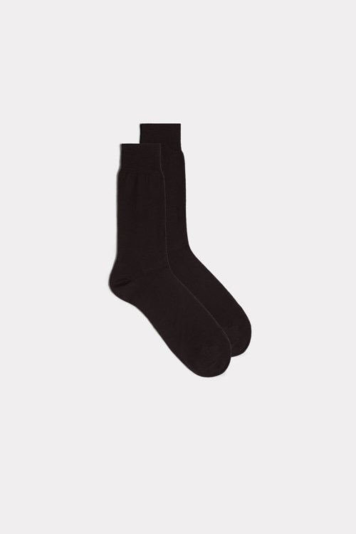 Brown - 015 - Brown Intimissimi Short Sateen Egyptian Cotton Socks | ISRKO2350