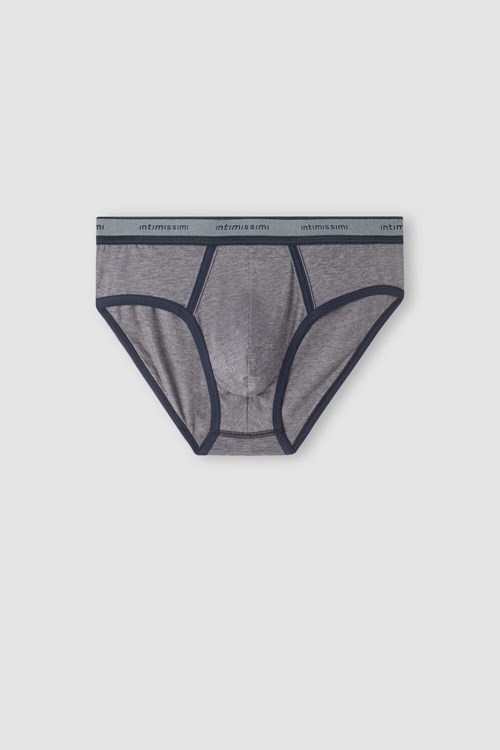 Dark Grey - 080i - Heathered Graphite Grey / Blue Intimissimi Natural Fresh Supima® Cotton Briefs with Logo | BLMNW1748