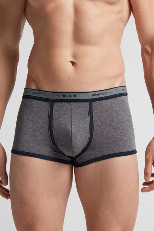 Dark Grey - 080i - Heathered Graphite Grey / Blue Intimissimi Natural Fresh Supima® Cotton Boxers with Logo | BTEYM1703