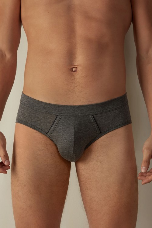 Dark Grey - 080i - Heathered Graphite Grey / Blue Intimissimi Natural Fresh Supima® Cotton Briefs | LOQJN8659