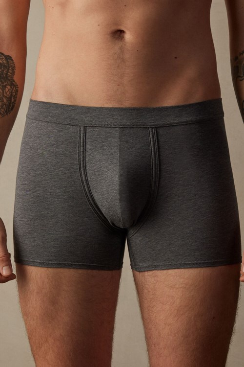 Dark Grey - 080i - Heathered Graphite Grey / Blue Intimissimi Natural Fresh Supima® Cotton Boxers | VHOQX0647