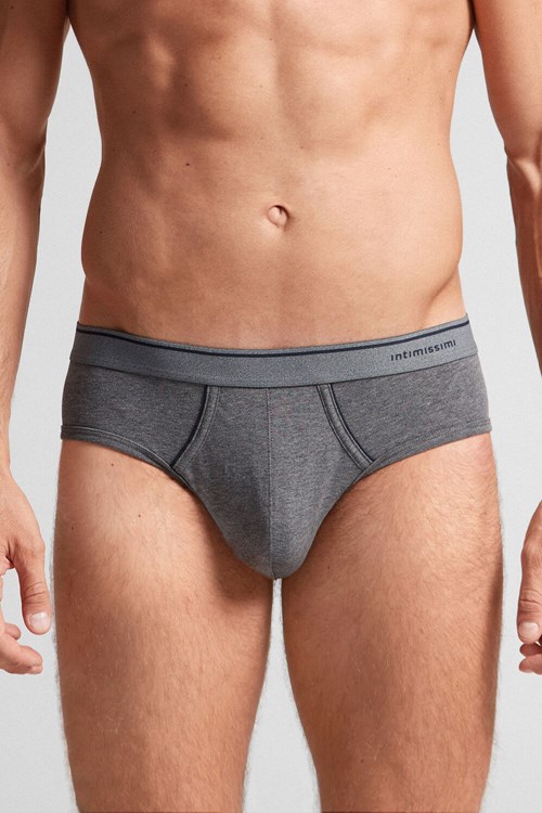 Dark Grey - 080i - Heathered Graphite Grey / Blue Intimissimi Supima Cotton Briefs with Visible Elastic | YJUZA2837