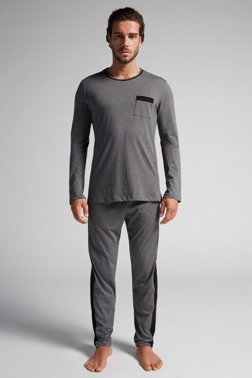 Dark Grey - 5227 - Heathered Graphite Grey Intimissimi Basic Supima® Cotton Pajama Pant Set | ALDIQ0324