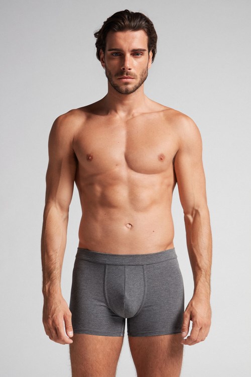 Dark Grey - 5227 - Heathered Graphite Grey Intimissimi Supima® Cotton Loose Fit Boxers | CGQEN5618