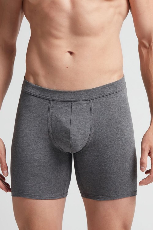 Dark Grey - 5227 - Heathered Graphite Grey Intimissimi Long Boxers in Stretch Supima® Cotton | ENSTB9186