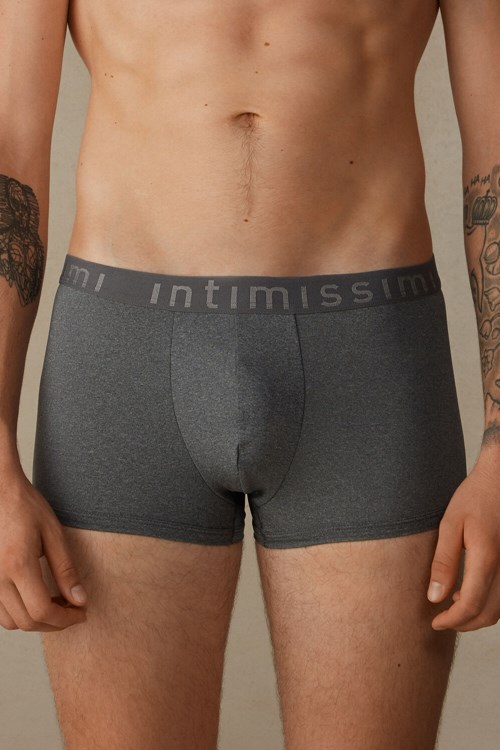 Dark Grey - 5227 - Heathered Graphite Grey Intimissimi Microfiber Logo Boxer Shorts | GDCLX5248