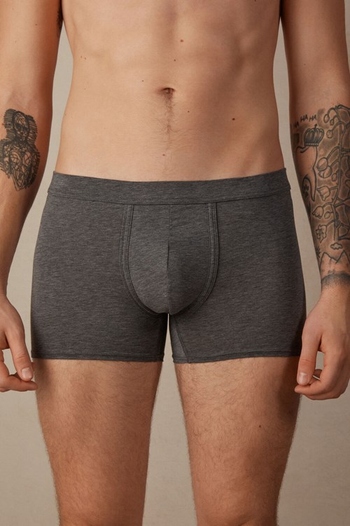 Dark Grey - 5227 - Heathered Graphite Grey Intimissimi Natural Fresh Supima® Cotton Boxers | ONEAS5462