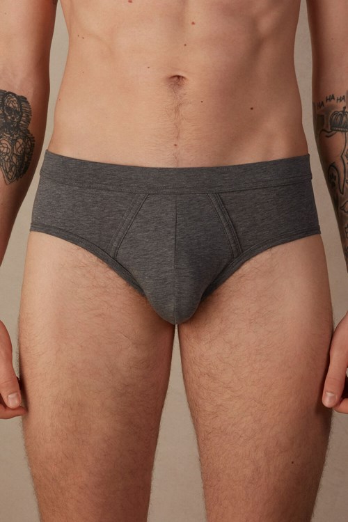 Dark Grey - 5227 - Heathered Graphite Grey Intimissimi Natural Fresh Supima® Cotton Briefs | PWINF4163