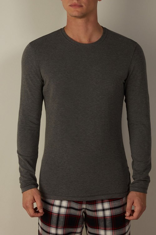 Dark Grey - 5227 - Heathered Graphite Grey Intimissimi Long-Sleeve Modal-Cashmere Top | WAGFZ7580