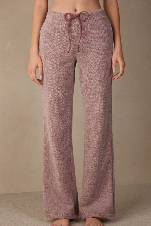 Dark Pink - 159j - Dark Pink Herringbone Intimissimi Winter Candies Full Length Sweatpants | KWZES8904