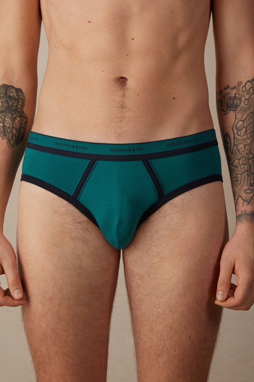 Green - 203j - Teal Green / Midnight Blue Intimissimi Stretch Supima® Cotton Brief with Logo Detail | ZXPQJ2987