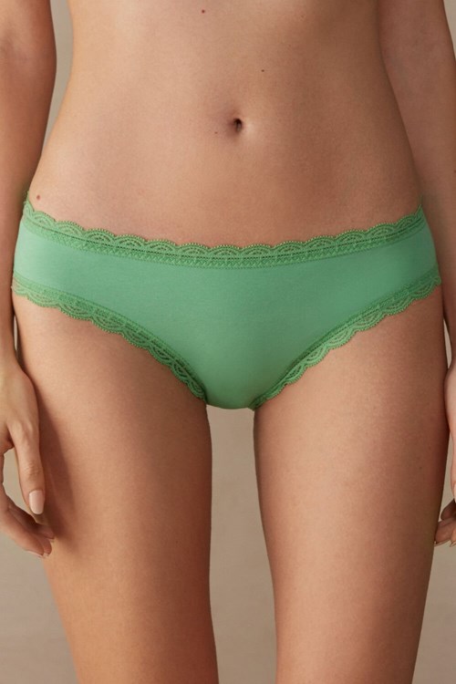 Green - 218j - Apple Mint Intimissimi Cotton and Lace Panties | OJGHA7940