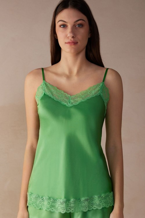 Green - 218j - Apple Mint Intimissimi Lace and Silk Top | BWJNY9107