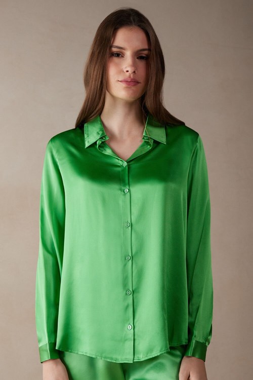 Green - 218j - Apple Mint Intimissimi Long Sleeve Silk Shirt | SZNKV0254