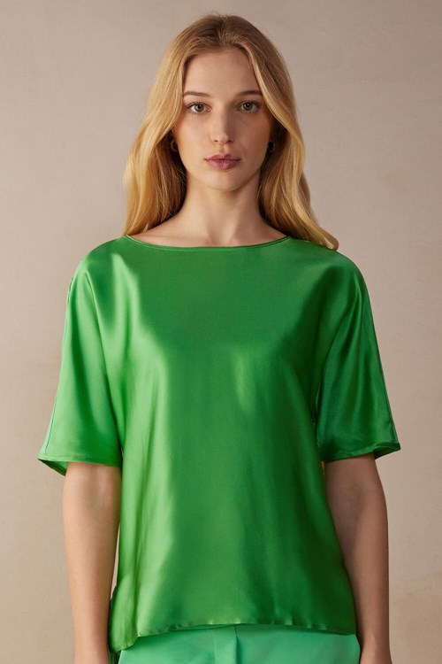 Green - 218j - Apple Mint Intimissimi Short Sleeve Silk and Modal Top | RBTGN3109