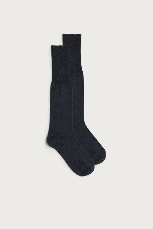 Grey - 020 - Anthracite Gray Heather Intimissimi Tall Warm Cotton Socks | HODWR3794