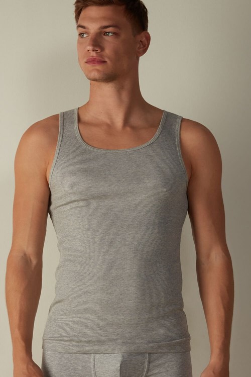 Grey - 031 - Light Heathered Grey Intimissimi Ribbed Supima Cotton Tank Top | BJNKT9263