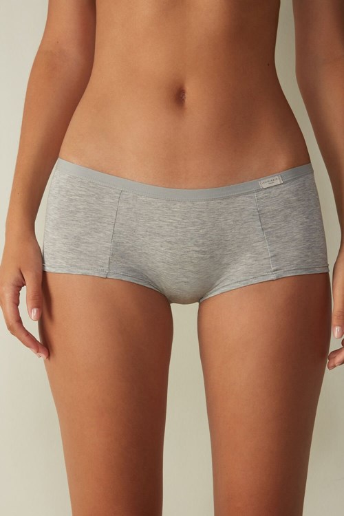 Grey - 031 - Light Heathered Grey Intimissimi Cotton Boyshorts | FNCGX5436