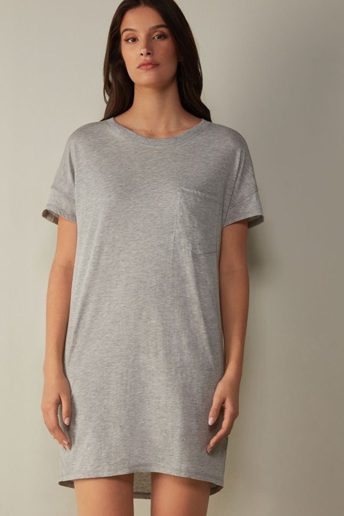 Grey - 031 - Light Heathered Grey Intimissimi Ultrafresh Supima® Cotton Nightdress | FYUQO1072