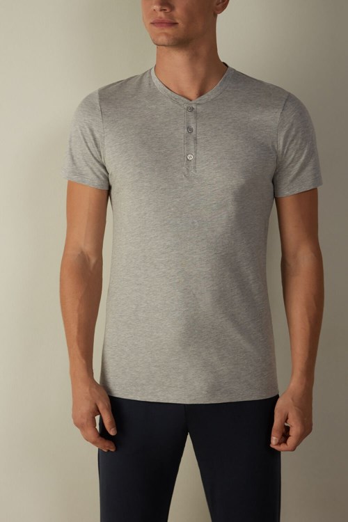 Grey - 031 - Light Heathered Grey Intimissimi Short-Sleeved Supima® Cotton Shirt | WHNUQ6024