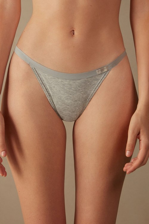 Grey - 031 - Light Heathered Grey Intimissimi String Thong in Cotton | WIVJC9613