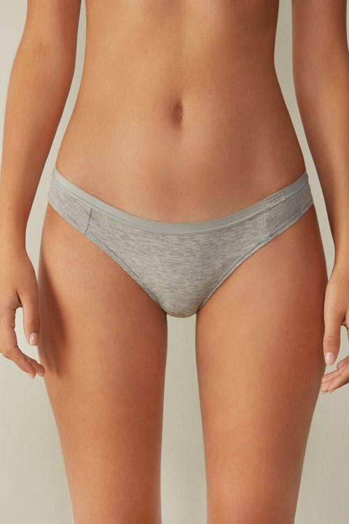 Grey - 031 - Light Heathered Grey Intimissimi Cotton Panties | YMGJL4092